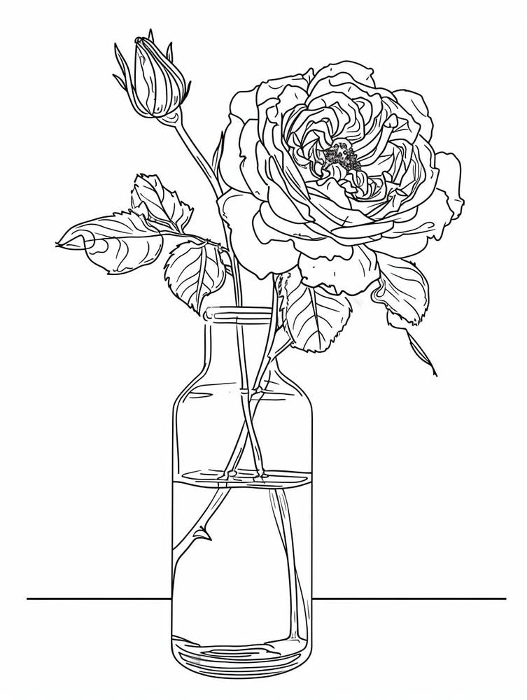 Rose In A Vase Line Drawing 2