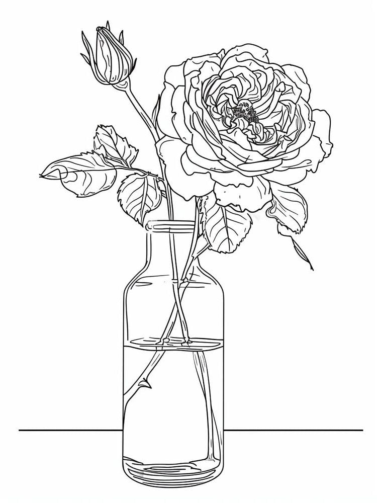 Rose In A Vase Line Drawing 2