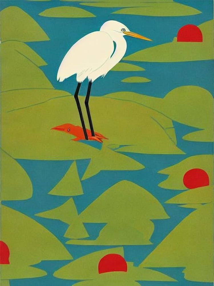 Egret Midcentury Illustration Bird