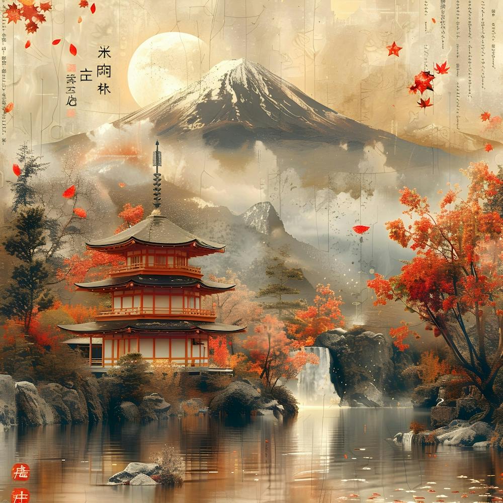 Japanese Pagoda, retro collage