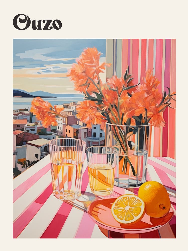 Ouzo 2 Retro Cocktail Plakat
