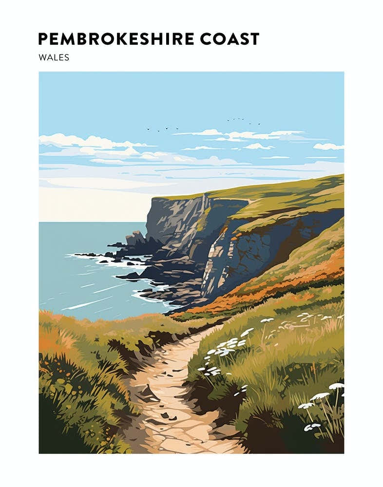 Pembrokeshire Coast Path Wales 3 Hiking Trail Landscape Poster