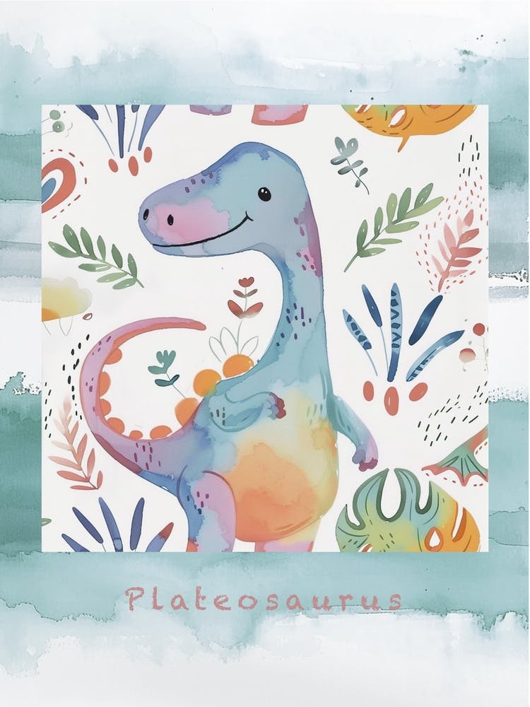 Plateosaurus Dinosaur Muted Pastels Pattern 3 Poster