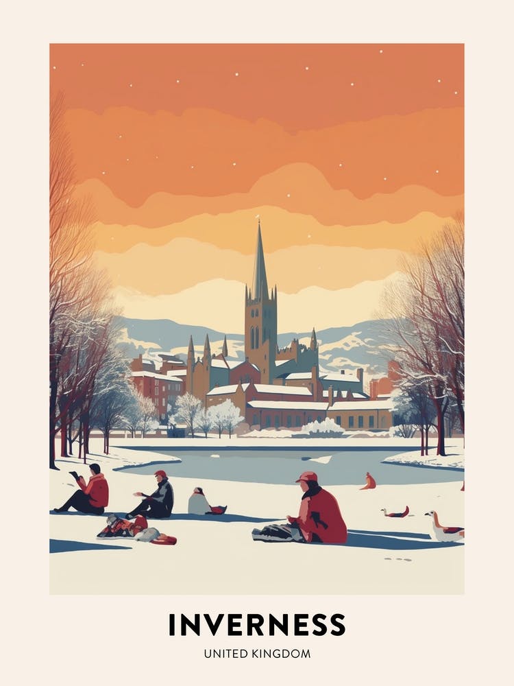 Vintage Winter Travel Poster Inverness United Kingdom 2