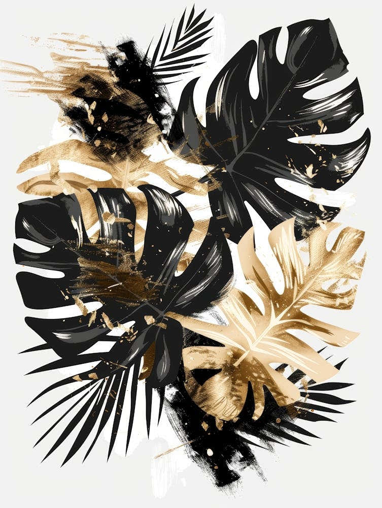 Gold And Black Tropical Leaves 1