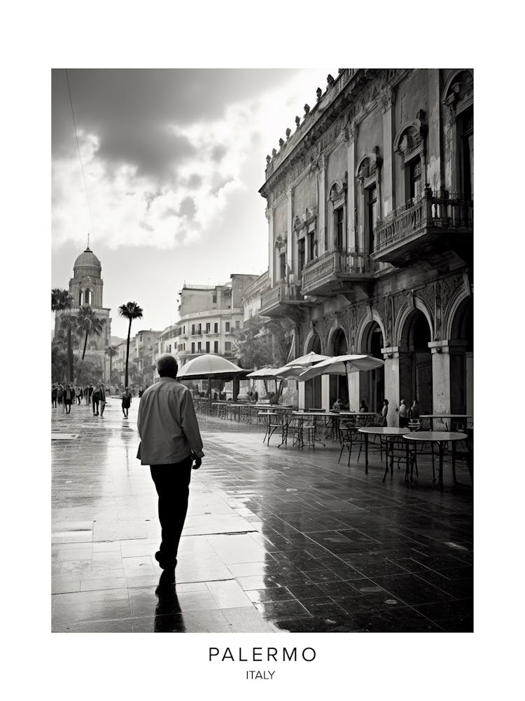 Poster Of Palermo, Italy, Black And White Analogue Photography 4