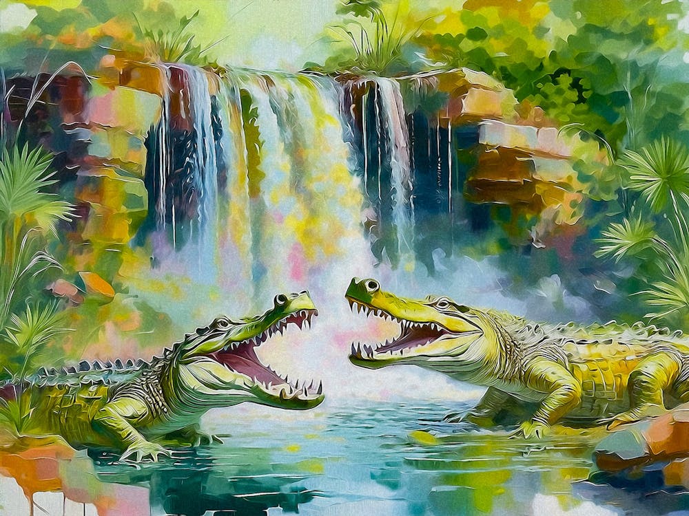 Waterfall With Crocodiles