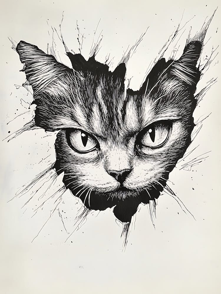 Angry Cat Watching from Wall Hole 2