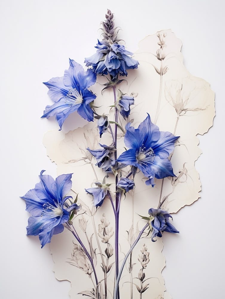 Pressed Flower Botanical Art Larkspur 3
