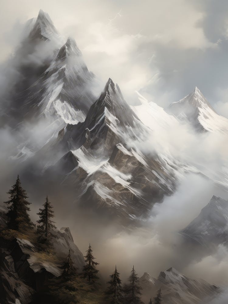 Winter Mountain Forest Painting