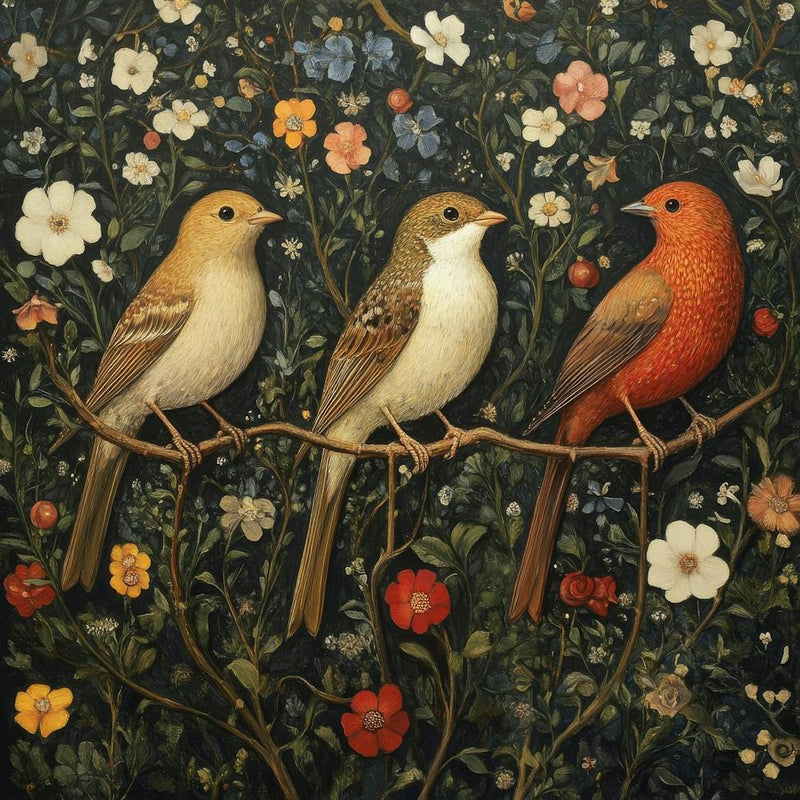 Three Birds On A Branch Art
