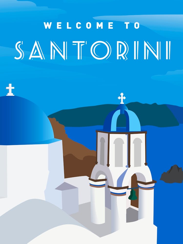Greece, Santorini — Retro travel minimalist poster 3
