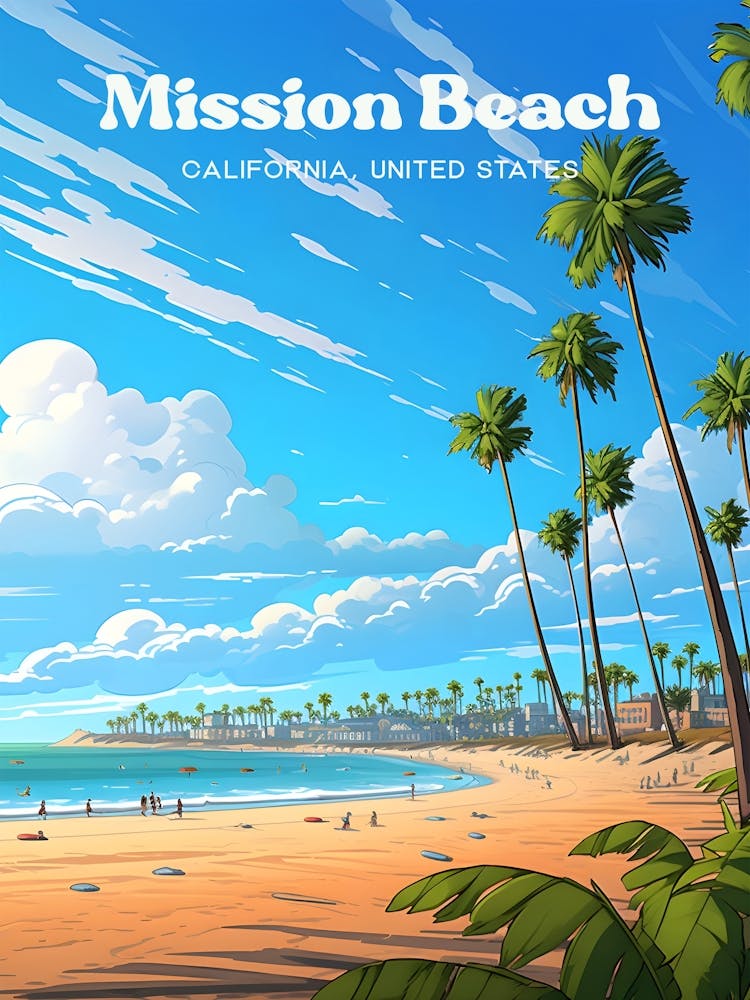Mission Beach California United States Vacation Travel Illustration