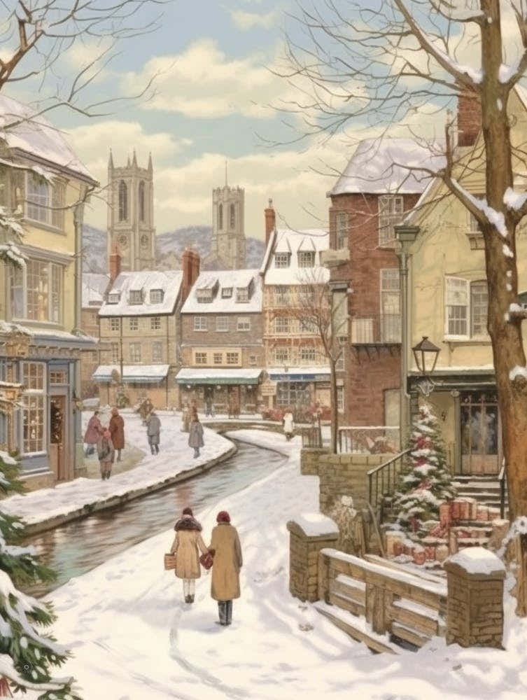 Vintage Winter Illustration Canterbury United Kingdom 4