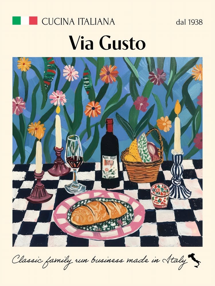 Via Gusto Trattoria Italian Poster Food Kitchen
