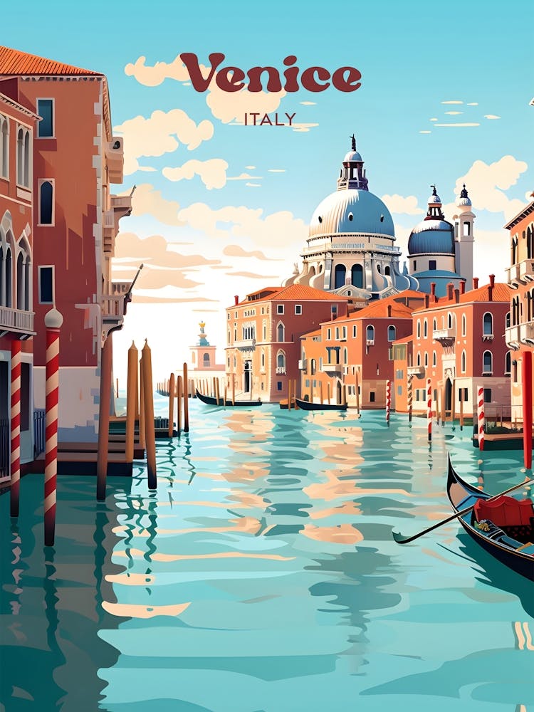 Venice Italy Lagoon Travel Art Illustration