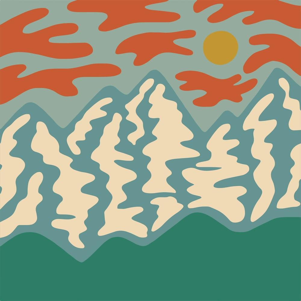 Abstract Mountain Landscape Blue Square