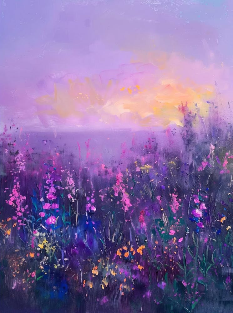 Wildflower Field Landscape Oil Painting, Vintage Landscape, Rustic Country Field Wall Art Digital Download, Nature Printable Art