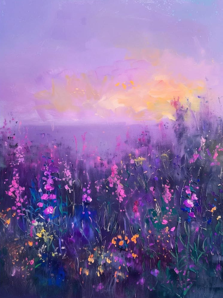 Wildflower Field Landscape Oil Painting, Vintage Landscape, Rustic Country Field Wall Art Digital Download, Nature Printable Art