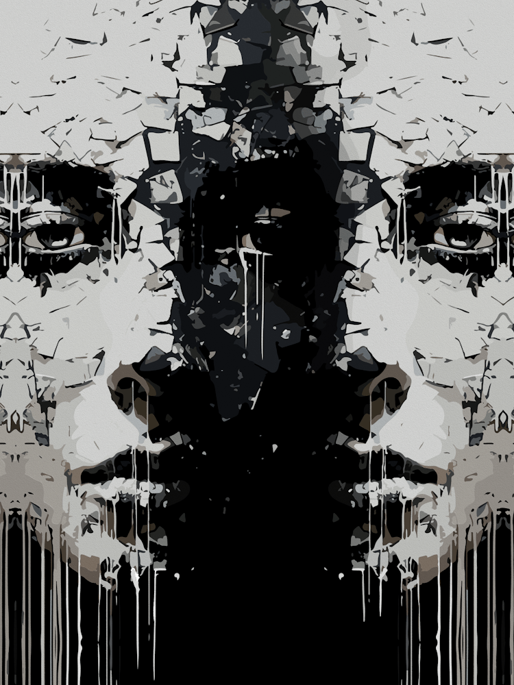 Fragmented Face Dark Abstract Expression