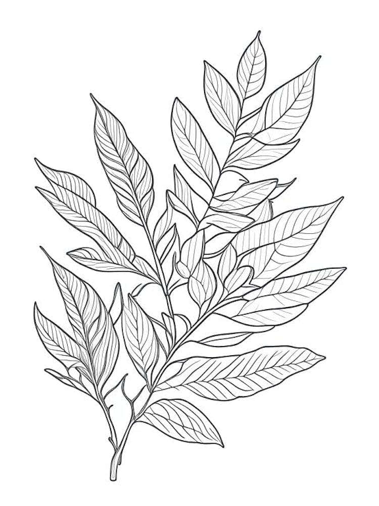 Bay Leaves Herb William Morris Inspired Line Drawing 1