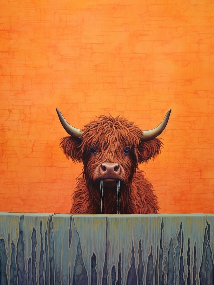Highland Cow Drinking Out Of Water Trough1