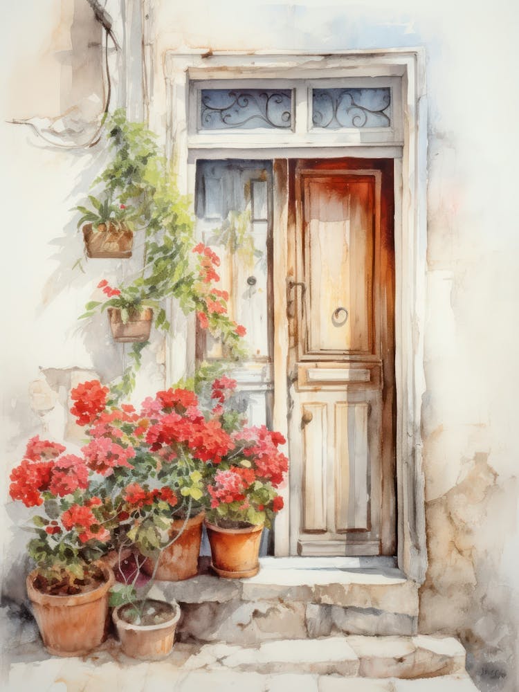 Genoa, Italy   Mediterranean Doors Watercolour Painting 1