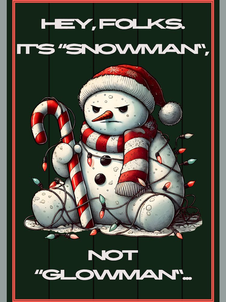 Funny Grumpy Snowman Green Sign