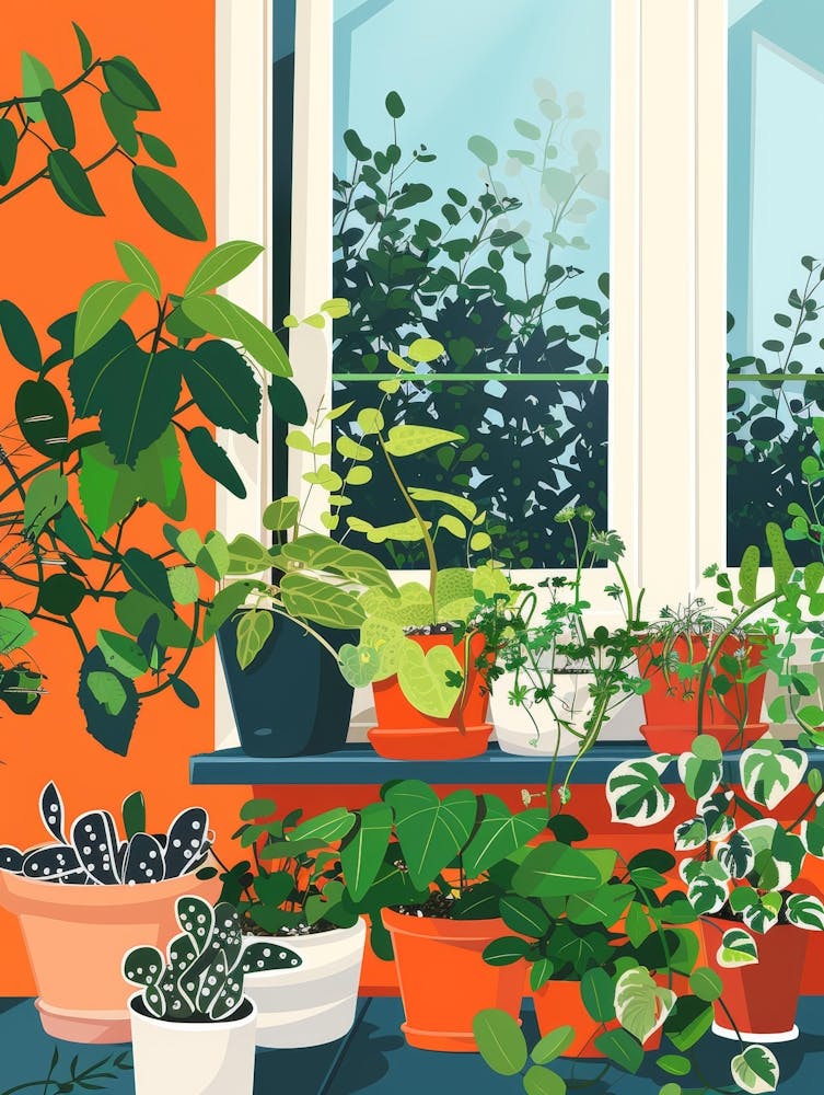 Potted Plants On A Window Sill