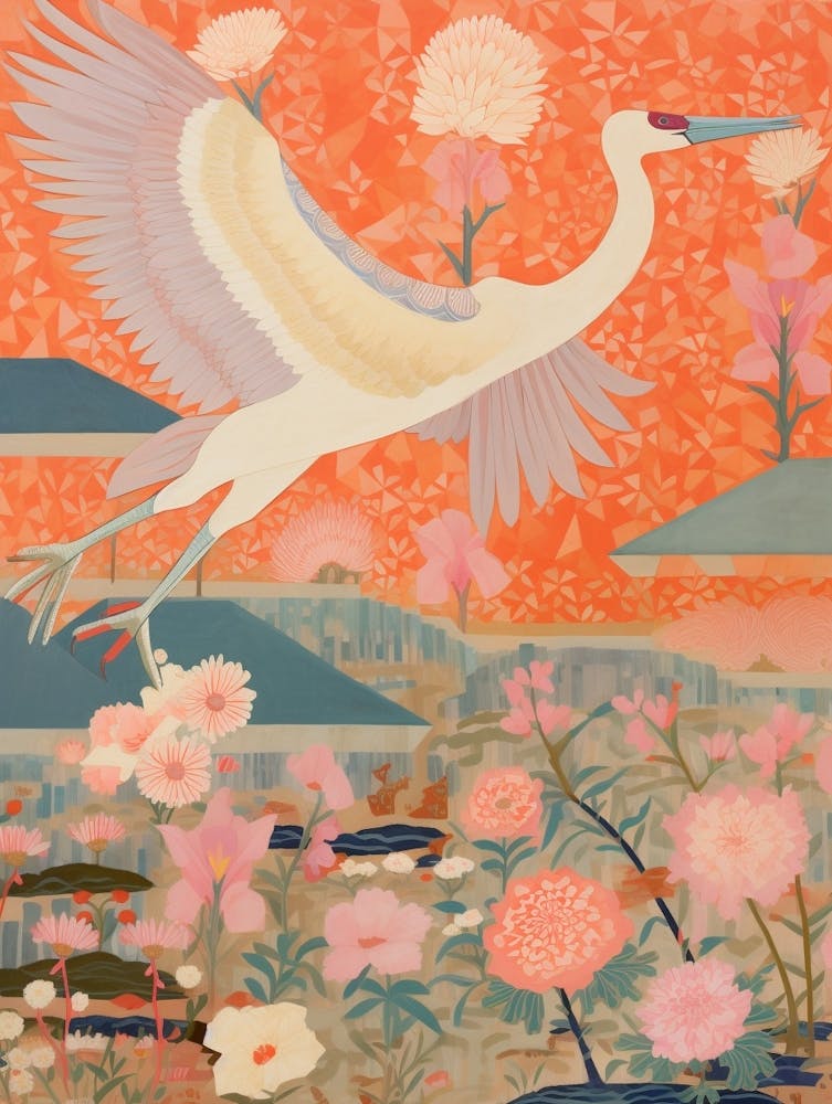 Maximalist Bird Painting Crane 4