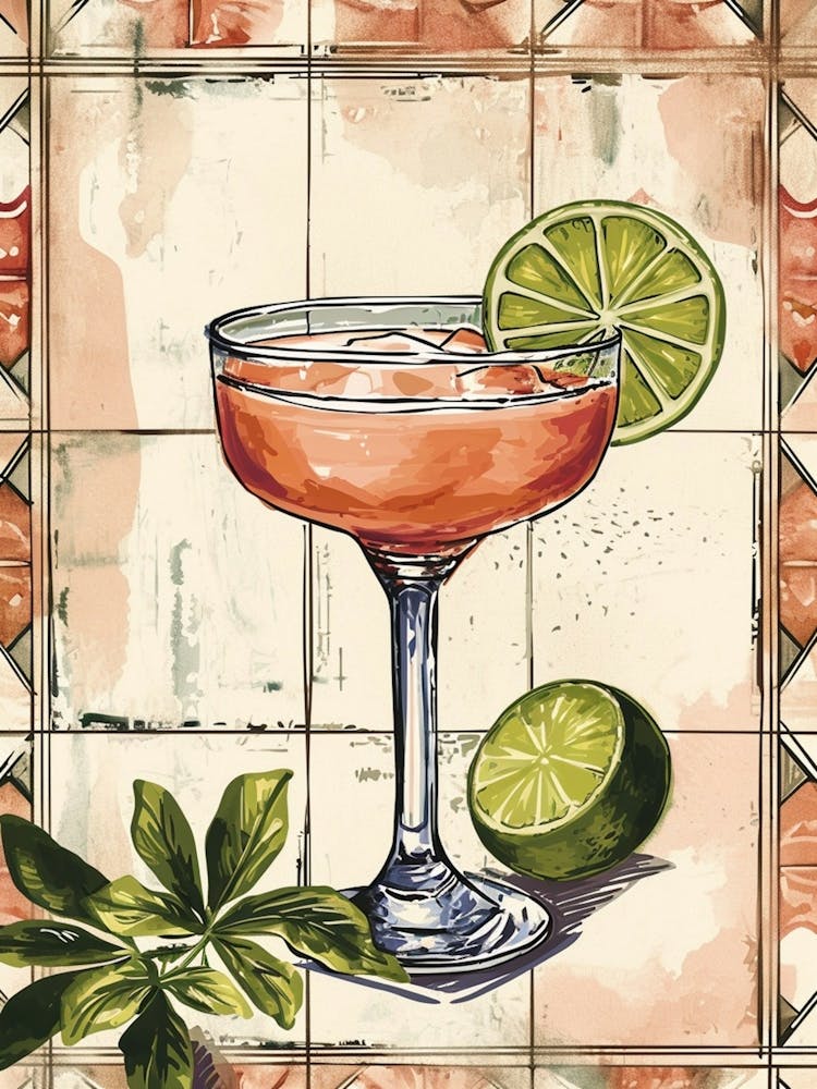 Cherry Lime Margarita Vintage Illustration 1