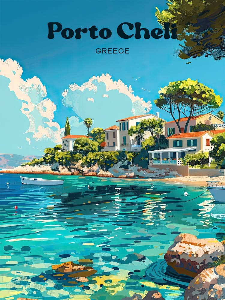 Porto Cheli Greece Summer Travel Illustration