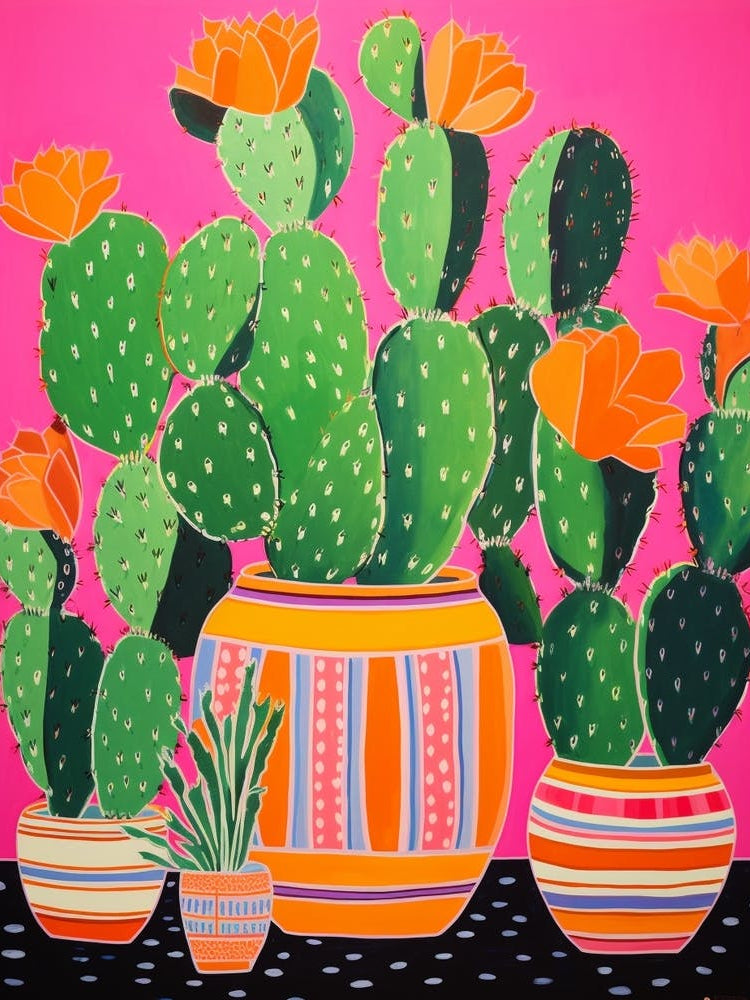 Cactus Painting Maximalist Still Life Nopal Cactus 3