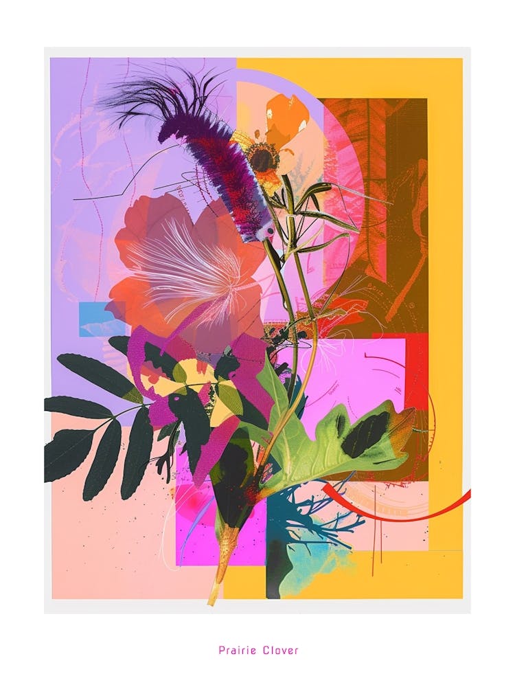 Prairie Clover 2 Neon Flower Collage Poster