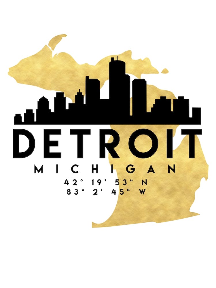 Detroit Michigan Silhouette City Skyline Map
