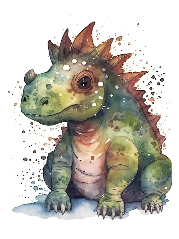 Euoplocephalus Cute Dinosaur Watercolour 4