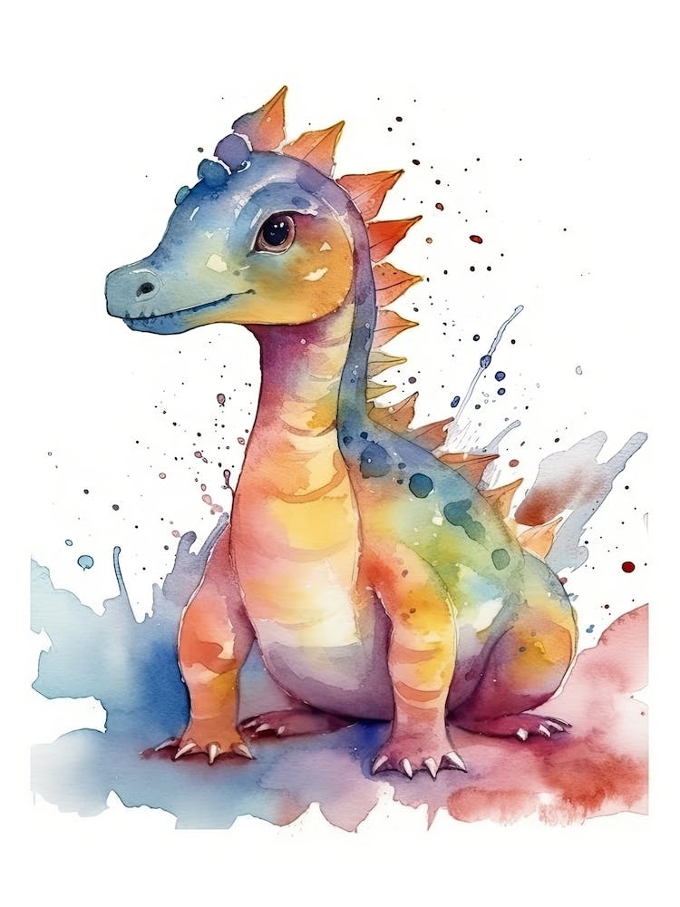 Herrerasaurus Cute Dinosaur Watercolour 1