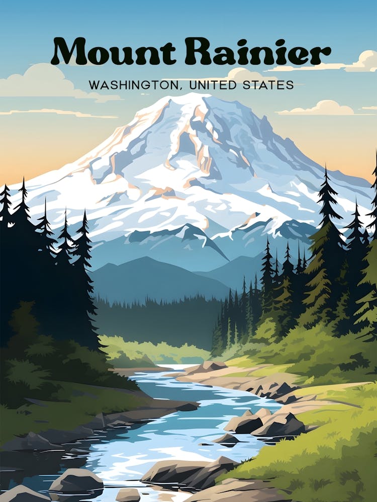 Mount Rainier Washington United States Nature Modern Travel Art