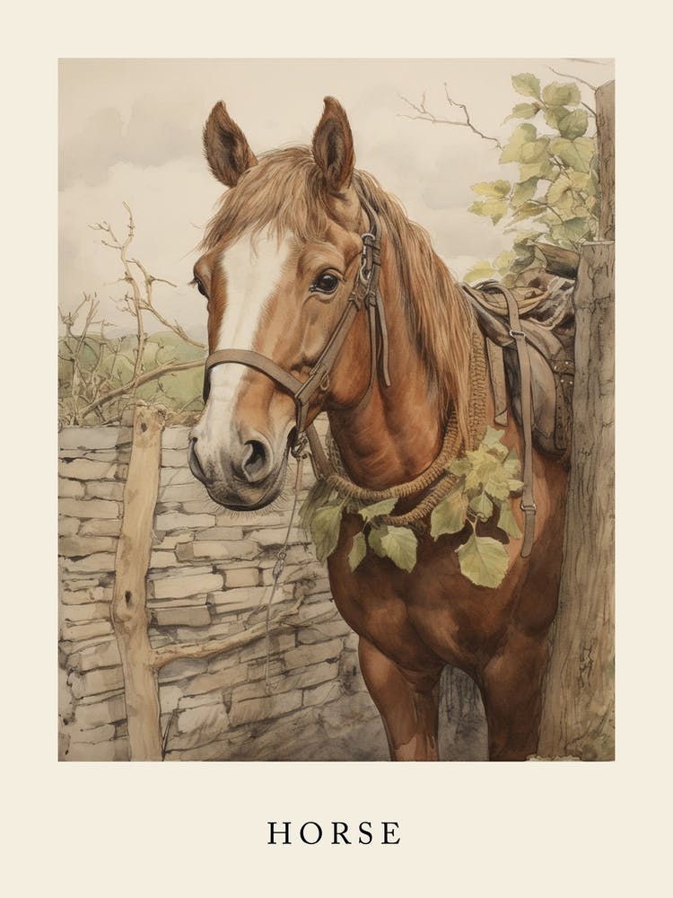 Von Beatrix Potter inspiriertes Tier Aquarell Pferd 3