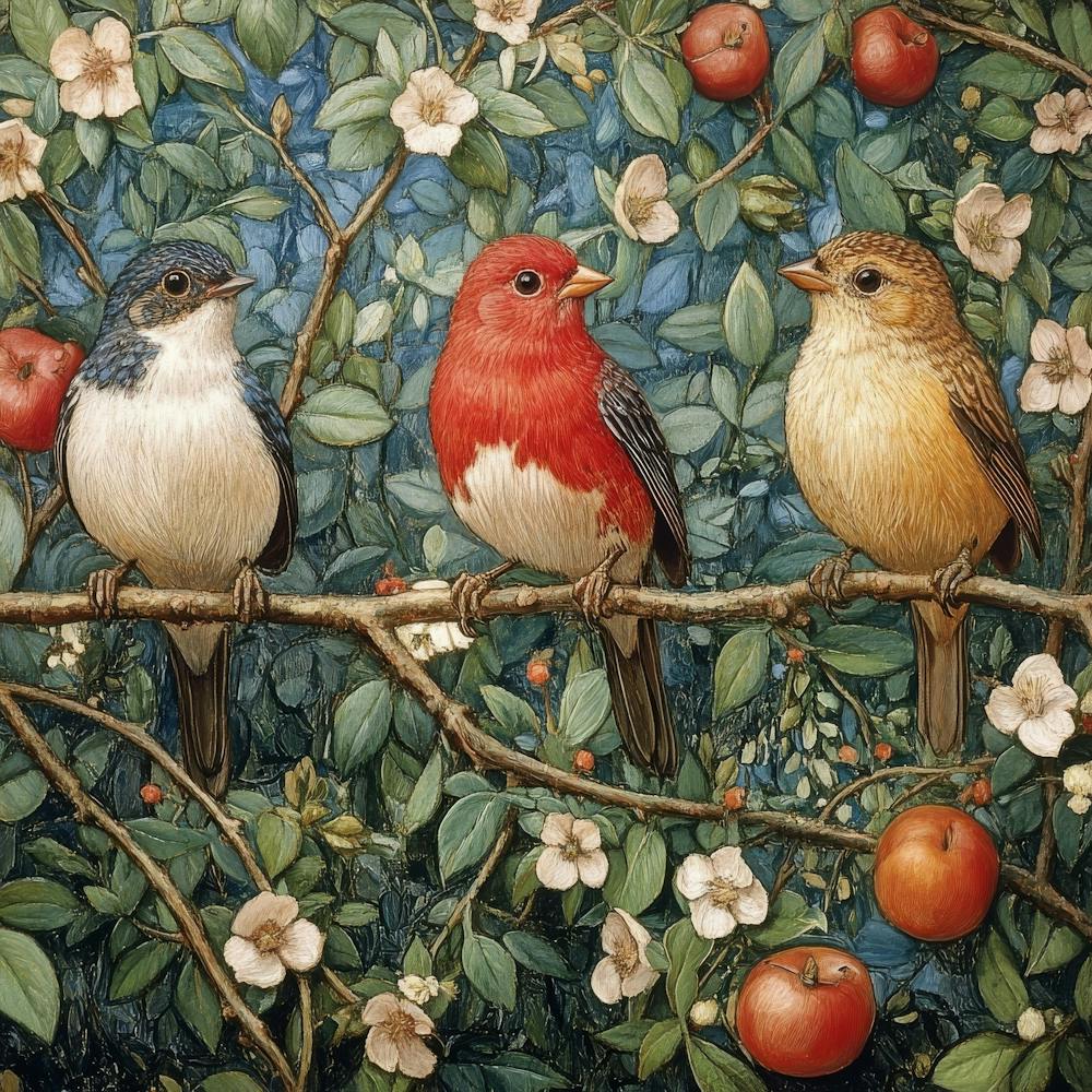 Three Birds On A Branch Art 12