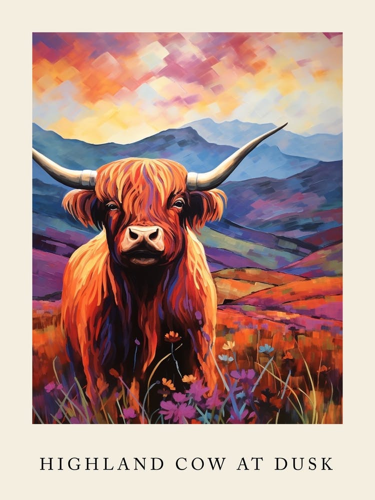 Highland Cow At Dusk Poster
