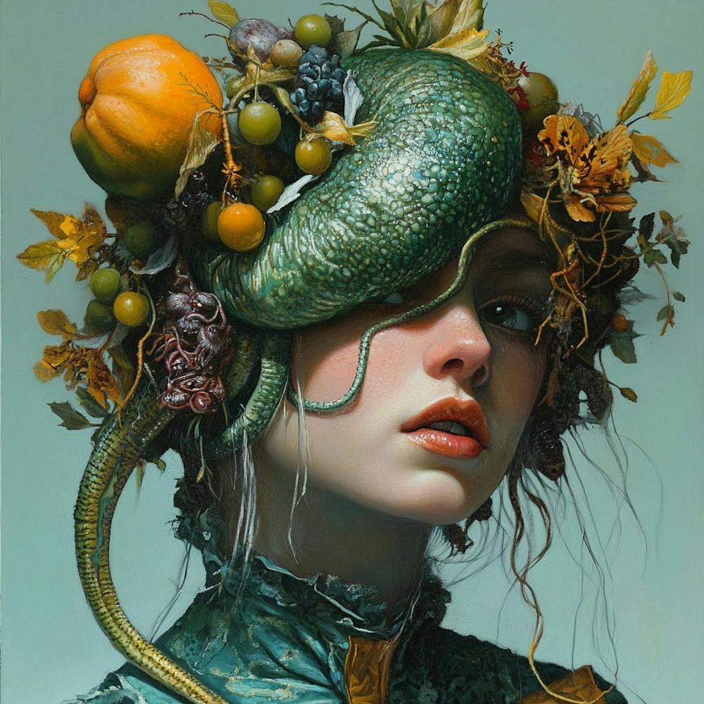 Woman With A Snake On Her Head