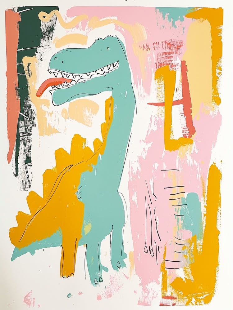 Pastel Dinosaur In The House Painting