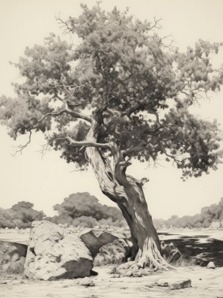 Antique Rustic Tree Sketch