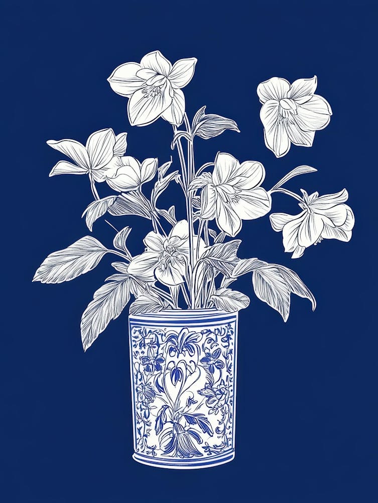 Blue And White Flowers In A Vase 3