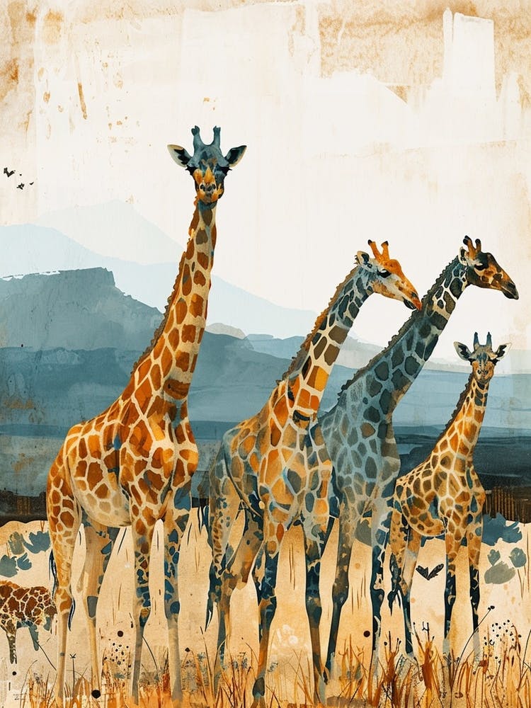 Herd Of Giraffe Earth Tone Watercolour 3