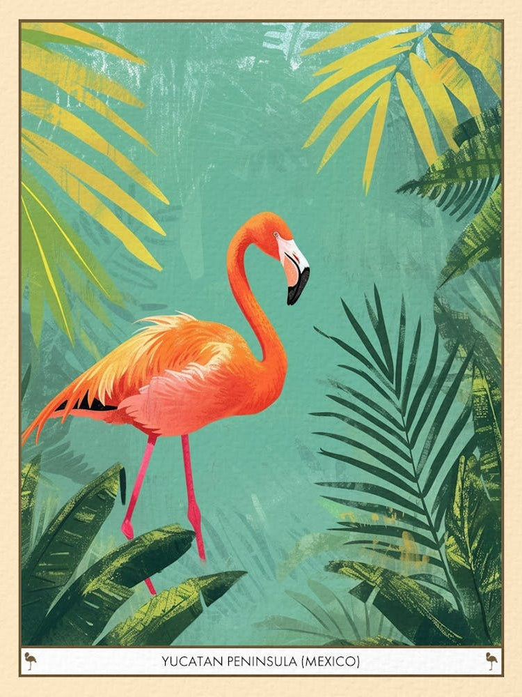 Greater Flamingo Yucatan Peninsula Mexico Tropical Illustration 4 Poster
