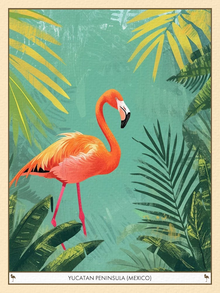 Greater Flamingo Yucatan Peninsula Mexico Tropical Illustration 4 Poster