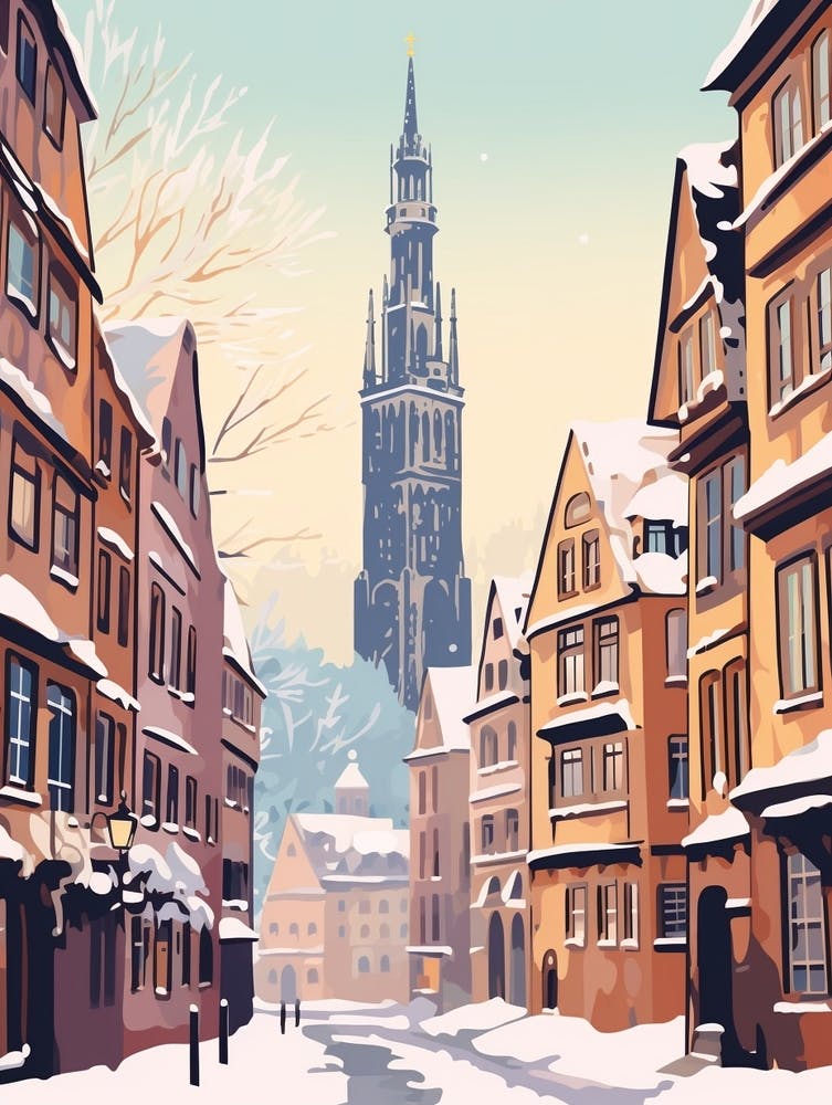 Illustration de Voyage Hivernale Vintage Strasbourg France 3
