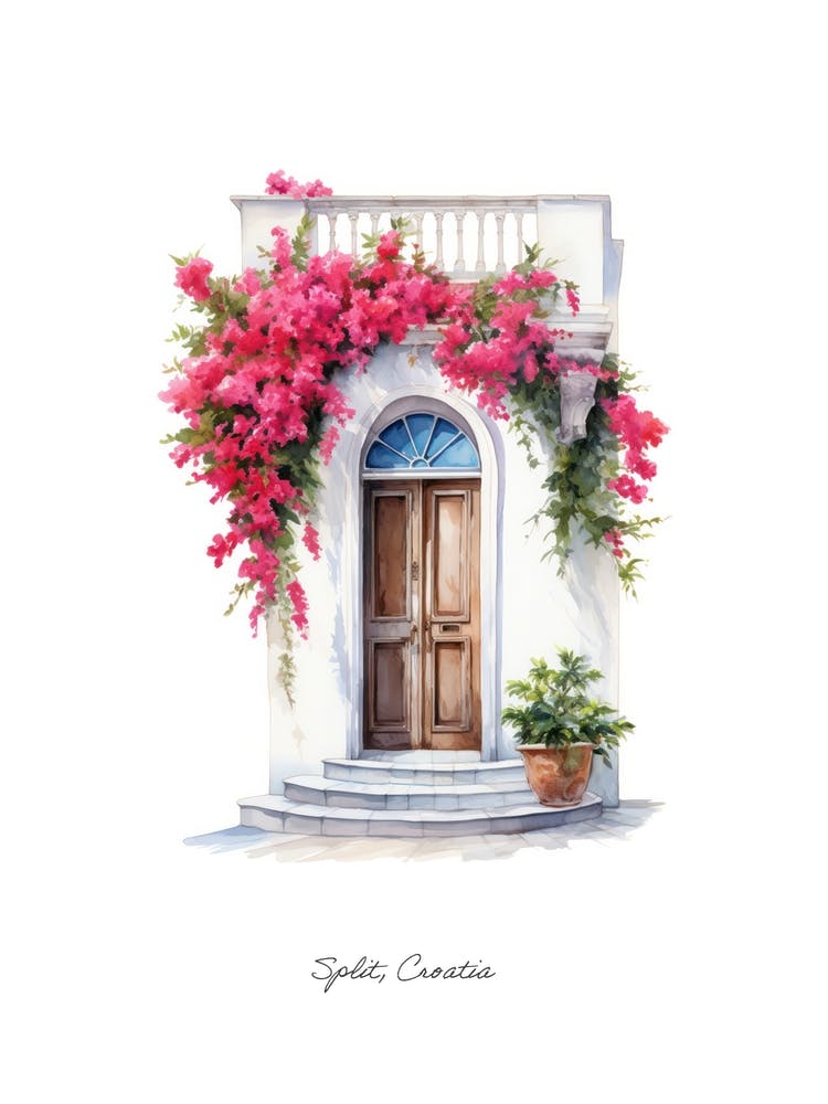 Split, Croatia   Mediterranean Doors Watercolour Painting 1 Poster